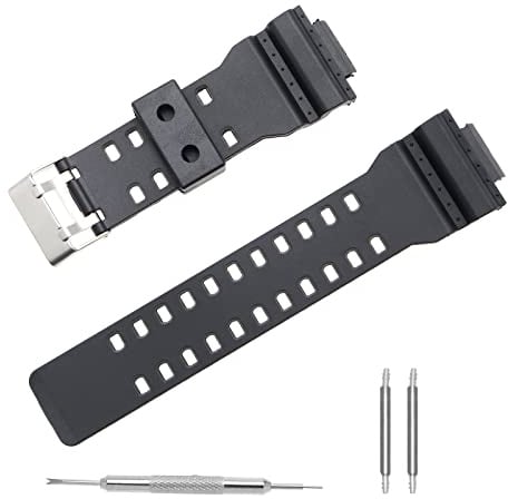 ENET Frosted Black PU Waterproof Replacement Watch Strap with Clasp
