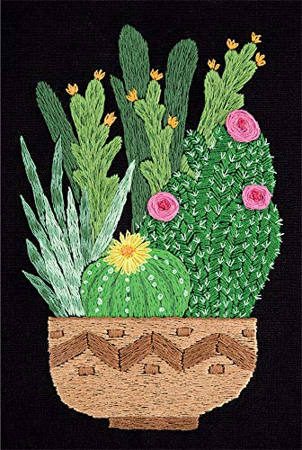 Panna Kit de broderie au point de croix en satin motif cactus et plantes succulentes pour débutants et adultes - Imprimé 12,5 x 17 cm - Kit de broderie au point de croix à faire soi-même (cactus dans