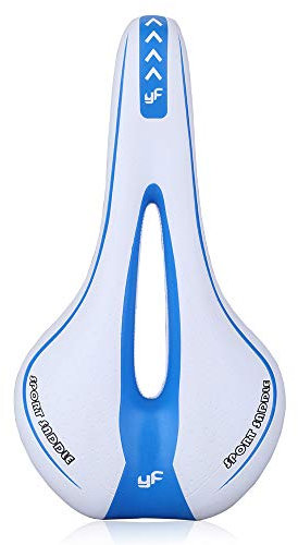 VOANZO Memory Sponge Fahrradsattel Mountainbike Sitzkissenpolster mit zentraler Entlastungszone und ergonomischem Design Passend für Rennrad und Mountainbike (blau und weiß)