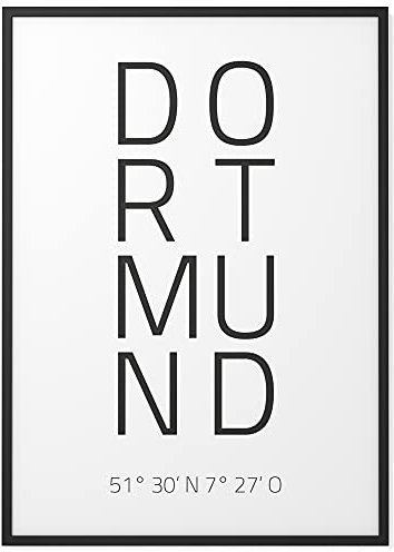 Papierschmiede® Geo Poster Koordinaten Dortmund, A4 Stadt Poster als Wanddeko für Wohnzimmer Schlafzimmer Küche Esszimmer, BVB Ruhrgebiet, Bild ohne Rahmen
