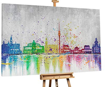 KunstLoft® XXL Gemälde 'Buntes Dresden' 180x120cm | original handgemalte Bilder | Skyline Grau Bunt | Leinwand-Bild Ölgemälde einteilig groß | Modernes Kunst Ölbild