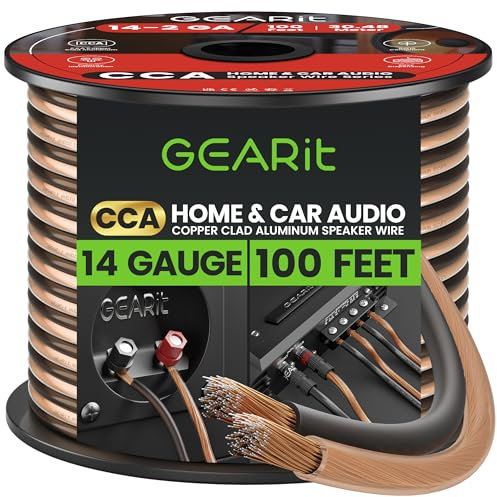GearIT Pro Series - Cavo per altoparlanti stereo CCA, calibro 14 (2 x 2,5 mm²) (30,4 metri/100 piedi/nero trasparente), ottimo utilizzo per sistemi audio e audio surround per auto