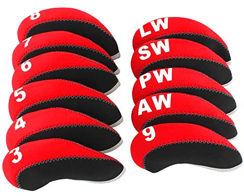Craftsman Golf 11-teiliges Set Neopren-Schlägerhauben-Set mit großer Nr. für alle Marken Callaway, Ping, Taylormade, Cobra usw. (Schwarz und Rot)