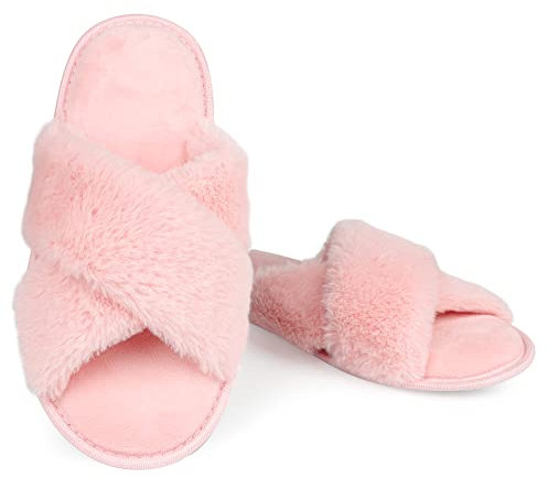 LARGERED Chaussons Femme Pantoufles en Mousse à Mémoire Chausson en Peluche Slippers Hiver Pour La Maison Rose EU38/39