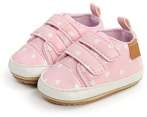 MK MATT KEELY Scarpe Neonato Scarpine Primi Passi Bambina Ragazzino con Suola Antiscivolo,6-12 Mesi,Cuore Rosa