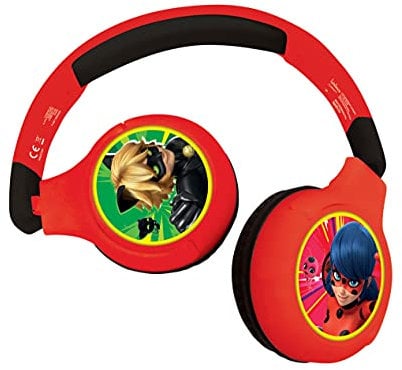Lexibook, Miraculous Ladybug Cat Noir, 2-in-1 Audio-Kopfhörer mit Bluetooth und Kabel, Stereo, begrenzter Klang, zusammenklappbar, verstellbar, wiederaufladbare Batterie, rot/schwarz, HPBT010MI