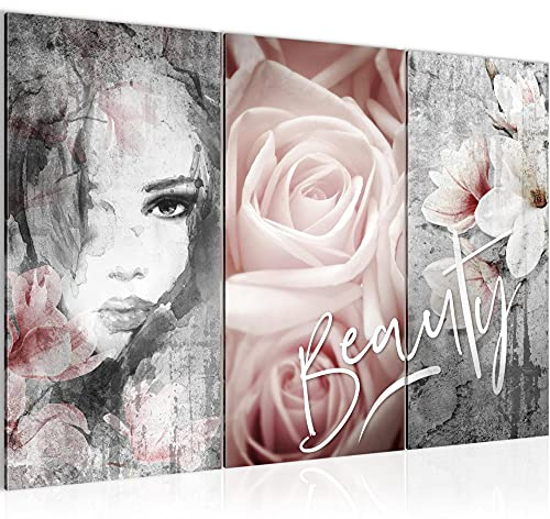 Runa Art Wandbilder Blumen Vintage Bild XXL Wohnzimmer Schlafzimmer Bunt Frau 120 x 80 cm 3 Teilig 039331a