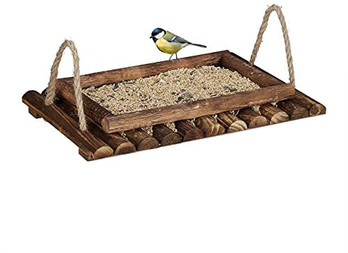 Relaxdays Vogelfutterstation Holz, Futtertisch für Wildvögel, HBT 5,5x37x25 cm, Stellen & Hängen, Vogelfutterhaus, braun