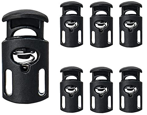 Hash 6 Pcs Plastic Single Hole Spring Cord Locks Toggle Stoppers Fastener Slider Lace lockers for Drawstring Rope Paracord End Tents Lanyard Craft (6PCS), Black, Length: 27mm/2.7CM, Width: 15MM/1.5CM