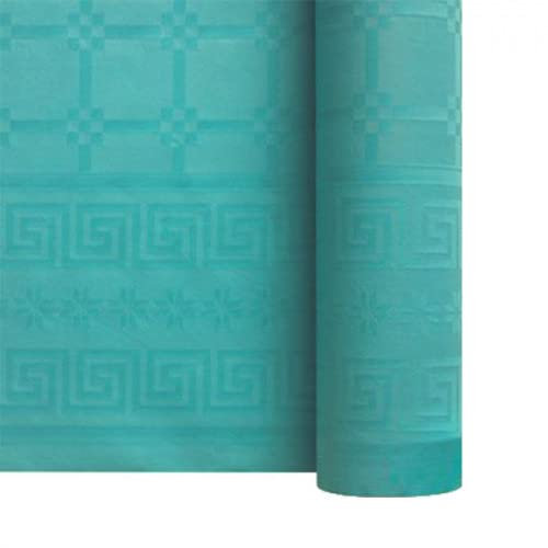 SANYGIENE Nappe Jetable Papier Bleu Turquoise | Kit de 2 Rouleaux de 25 M Soit 50 M | Largeur 1,18 M | Papier Damassé Déperlant | Déco de Table de Fêtes - Anniversaire - Banquet