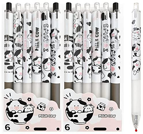 Belugsin Gelschreiber Kugelschreiber Schwarzer Set Lustiges Milchkuh Muster 0,5 mm Tintenroller Gelstifte 12 Stück Tintenroller Kühe Cartoon Stift für Studenten Schule Büromaterial