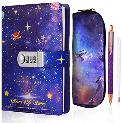 Diary with Lock,A5 Locking Journal Pu Leather Refillable Writing Notebook with Locking Combination Password Personal Diary with Pen&Gift Box Secret Lock Journals for Girls Children Adults Men&Womenn