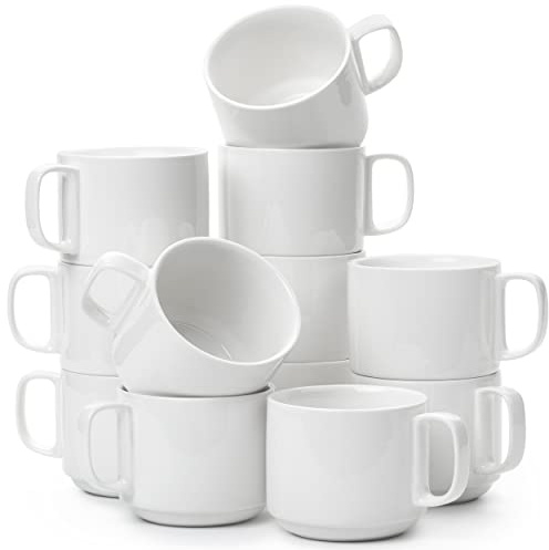 BTaT- Porcelain Stackable Coffee Mugs, 12 Pack, 12 oz, White