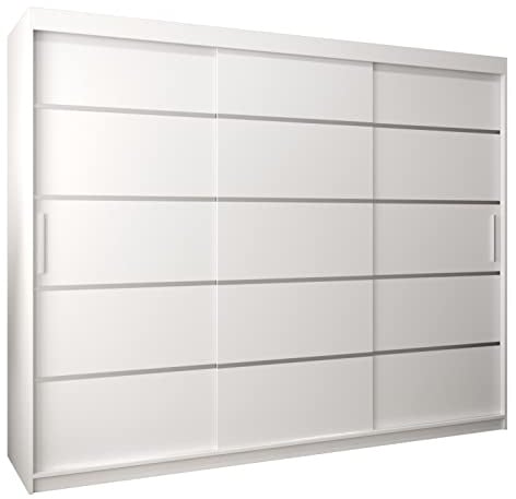 ABIKSMEBLE Armoire à Portes Coulissantes - Penderie Verona 1 - Meuble Porte Coulissante - Dimensions: Largeur 250cm, Hauteur 200cm, Profondeur 62 cm - Blanc Mat