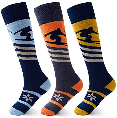 Aisyee 3 Paare Skisocken Kinder Wintersocken Jungen Warme Socken Dicke Baumwollsocken Lange Thermosocken für Jungen Sockenlänge 20-22 CM 31-34/10-13 Jahre