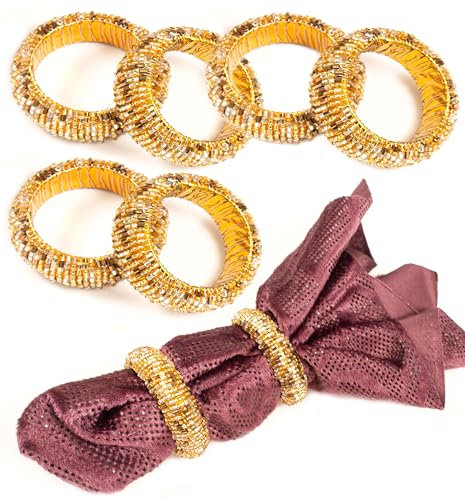 Serviettenringe Set mit 8 Stück, Perlen-Serviettenhalter, Serviettenringe Bulk für Partydekoration, Esstisch, Alltag, Familienfeiern – ein tolles Tischdekor – Braun Gold