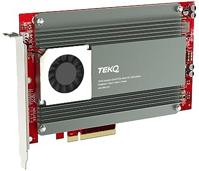 TEKQ Databank M4 Supporto 4 Porte M.2 SSD Scheda di Espansione PCIe 3.0 x 16, Adattatore e Controller RAID Fino a 32TB, Broadcom PEX-8724, Supporto Scheda Madre Non Biforcazione