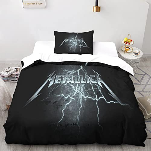 Metallica Bettwäsche Rock 'n' Roll Bettwäsche 3D Heavy-Metal-Band Drucken Mit Bettbezüge Kissenbezüge Für Jungen Mädchen Single(135x200cm)