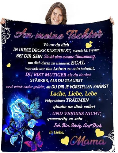AEPOYU Personalisierte Kuscheldecke Geschenke,Decke An Meine Tochter Deutsch,Mutter zu Tochter Briefdecke,Positive Ermutigung und Liebe Tochter Flanelldecke, 130 x 150cm