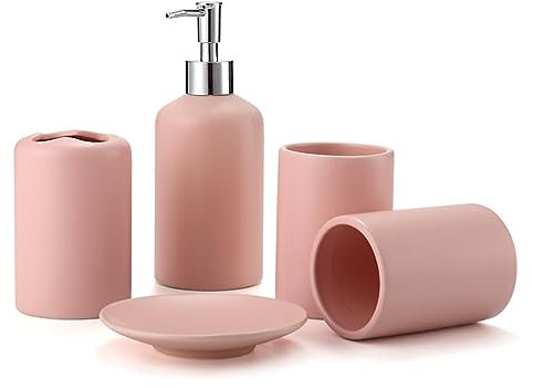 Tauzveok Seifenspender Zahnputzbecher Set, Keramik Bad Accessoires Für Heimdekoration, Badezimmer, Waschtisch, Küche, Rosa