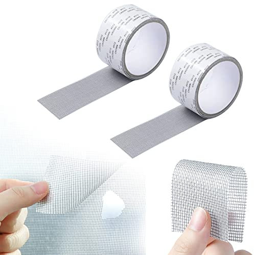 Georcep 2PCS Window Screen Repair Kit Sticky Fine Screen Mesh Patch Repair Kit, Screen Repair Kit, Screen Tape Mesh Repair - for Windows or Doors (B-Gray)