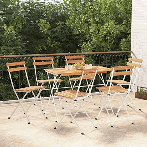 Homgoday Bistro Klappstühle 6 Stück Massivholz Akazie und Stahl