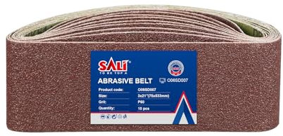 SALI 10 bandas de lija de 75 x 533 mm, grano 60, papel de lija para lijadora de banda, lijadora para lijadora de madera, metal, lijadora, lima, afilado y eliminación de óxido