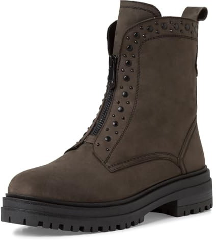 MARCO TOZZI Damen Stiefeletten ohne Absatz aus Leder mit Reißverschluss, Braun (Anthracite N.C), 39 EU