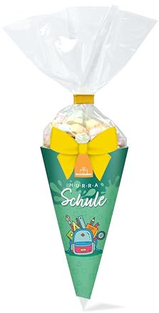 Schultüte - Hurra Schule 40g Marshmallows | Zum Verschenken | Kinder Geschenk | Einschulung | Schulstart | Perfekt für die Schultüte | Leckere Nascherei zum Schulanfang