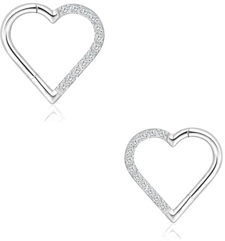 2 Stück Daith Piercing G23 Titan + CZ 16G Herz Scharnier Nahtlose Clicker Ring Tragus Rook Knorpel Ohrringe Damen Gold 10mm