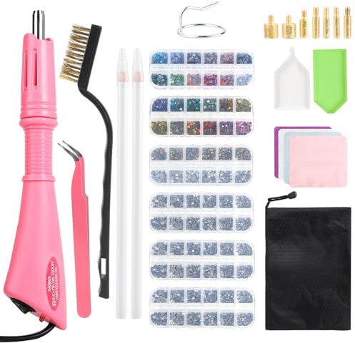 SWAWIS Hotfix Applikator Strasssteine für Textilien mit 6 Boxen Hotfix Strasssteine Rhinestones Glitzersteine für Textilien Hotfix Strass Applikator Set mit 7 Applikatorspitzen, Rosa