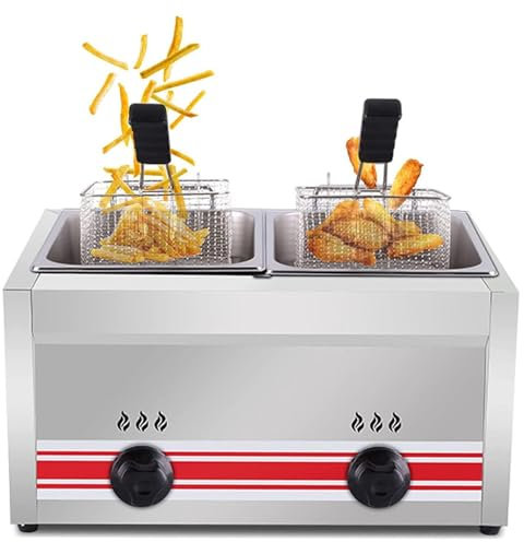FANYING Friteuse Électrique Commerciale 10L/20L Friteuse à Huile en INOX avec Paniers à Frire Température et Temps Réglable pour Rondelles d’Oignon Poulet Frit Snack-Bars,Doublecylinder10l+10l