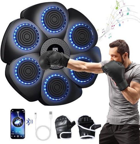 Bobety Music Boxing Machine - Smart Bluetooth Wall-Mounted Version with Boxing Gloves. 9 Speed Modes and Counting Mode. Fun-Filled and Safe Exercise for Adults & Children