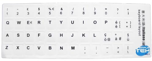 SIMPLETEK - Adesivi tastiera ITA per layout italiano IT computer portatili bianchi opachi | tasto 11mm x 10mm