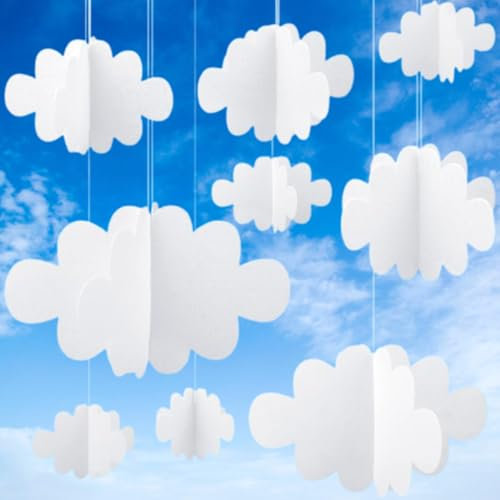 JJiaoLinin 3D décorations de Nuage, Lot de 16 Faux Nuages pour Plafond, Accessoires de Nuage artificiels, pour Plafond, décoration de Mariage, Dhambre d'enfant, décoration de fête(Blanc)