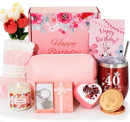 40th Birthday Gifts for Women,Happy 40th Birthday Hamper Basket for Her,Birthday Gifts for Women Turning 40 Year Old,Unique 40th Pamper Box Gifts Presents Ideas for Female Wife Best Friends Sister