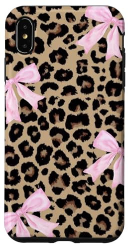 iPhone XS Max Light Pink Ribbon Bow Coquette On Cheetah Leopard Print Case