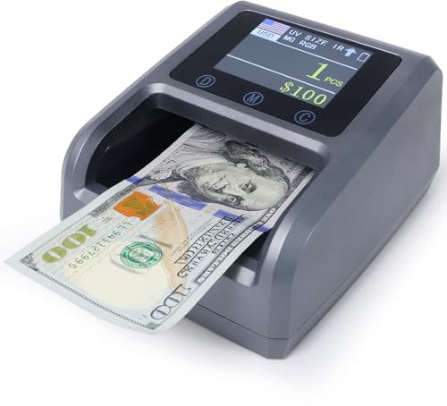 Yhaofu XD-600T - Detector de billetes falsificados portátil, 4 direcciones automáticas en USD y euros, con detección de tamaño UV/MG, batería recargable incluida