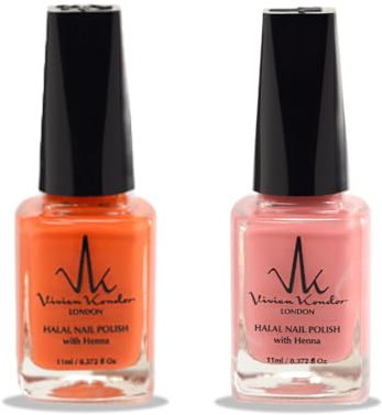 (2Pcs Set) Henna Infused Nail Polish Permeable Nail Polish Halal Vegan Long lasting No UV Needed (Amira, Sunset)