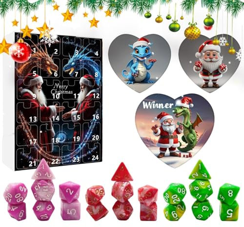 Würfel Adventskalender 2024, Adventskalender Würfel Countdown-Kalender Mit 21 Würfeln + 3 Acryl-Dekorationen, Weihnachts-Adventskalender Würfelornament Für Gamer Rollenspiele, Weihnachtsdekorationen