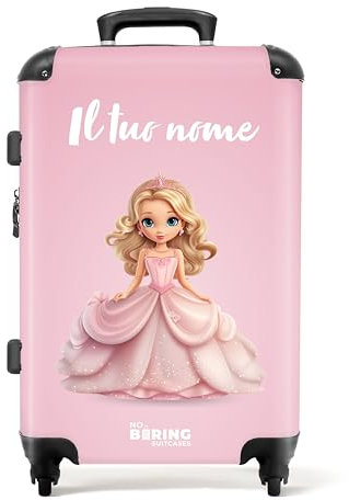 NoBoringSuitcases.com Kinderkoffer Mädchen, Koffer Personalisiert, Koffer Groß, Koffer Kinder, Mit TSA, Trolley, Reisekoffer Groß, Koffer Mittelgroß (Blonde Prinzessin - Rosa, 67 cm - 72 L)