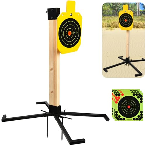 GADFISH AR500 Stahl-Zielscheibe, 3/8 Zoll dickes Zielständer-System, Stahl-Geisel-Zielscheibe mit 2x4 verbesserter Zielständer-Basis, Stahlschießzielständer Komplett-Kit für Schießen im Freien (17,8 x