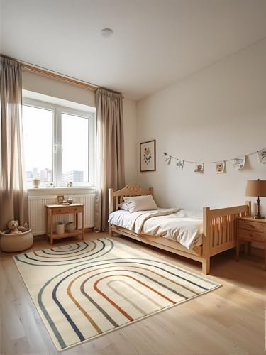 Hanse Home Adventures Kinderteppich - Bunte Regenbogen Spielteppich, Modernes Design, Spielmatte, Krabbelteppich Junge Mädchen für Kinderzimmer, Jugendzimmer, Wohnzimmer - Creme Multifarben, 160x235cm