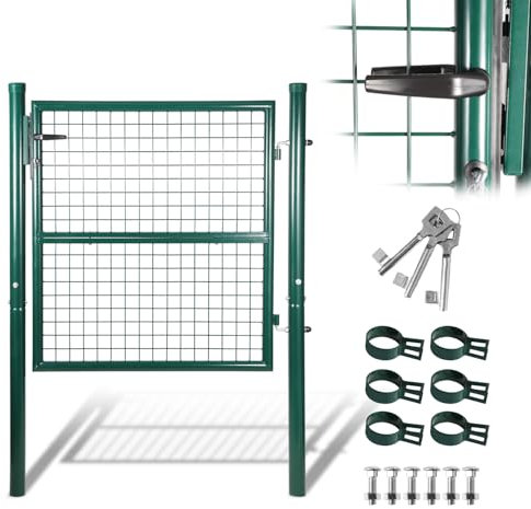 Jaxguom Gartentor Grün, 125x100cm Gartentür aus verzinktem Stahl, Zauntür Hoftür inkl.Schloss Türklinke und 3 Schlüsseln, Zauntor Zaun Robust und Langlebig, Wetterfest