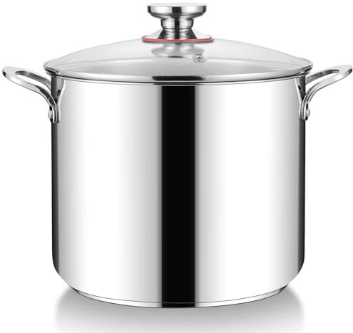 HaWare Stock Pot, 12L Large Stainless Steel Stockpot with Clear Lid, 26cm Tri-Ply Bottom Cooking Pot for Pasta/Meat/Soup, Suit for Induction/Electric/Gas/Ceramic, Healthy & Easy Clean