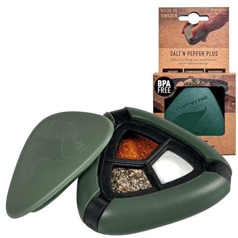 Light My Fire Pot A Epices Camping - Salieres et Poivrieres d'Extérieur - Kit 3 en 1 Epices Sel et Poivre - Pot à Epices - 100% sans BPA - Bushcraft Pique Nique Voyage Lunch-Box (SageGreen)