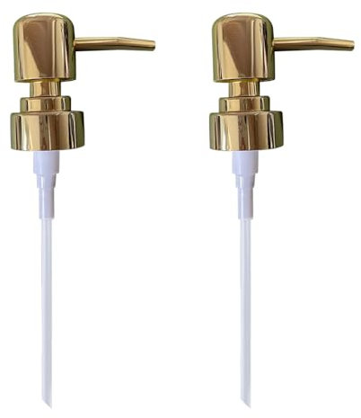 Gold Stainless Steel Soap Dispenser Pump Replacement,2 Pack, Reusable Pump Heads for Lotion, Hand Soap, and Shampoo Bottles (Regular Mouth)
