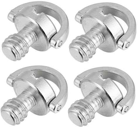 1/4 Zoll D-Ring Kameraschraube für Kamera und Objektiv, 4 Stück | Eisen, Silberne Ausführung, Standarddesign mit Aufhängering, Passend für Stative und Objektivkragen