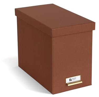 BIGSO JOHAN Hängeregisterbox mit Deckel – stilvolle Archivschachtel inklusive 8 Hängehefter – Hängemappenbox aus 100% recycelter Faserplatte und Papier in stilvoller Leinenoptik – sienna