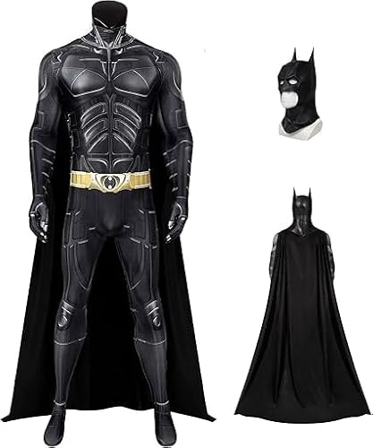 Huraogcos Bat Kostüm für Erwachsene, Bat Maske Herren Dark Knight Superhelden-Anzug mit Maske und Umhang, Halloween Party Outfit (3XL)